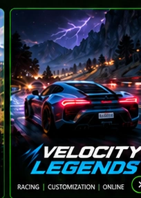 Velocity Legends concept artwork — sports cars racing at night