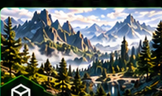Scenic rendered landscape with lakes and mountains