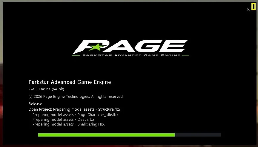PAGE Engine splash screen captured from a supplied build