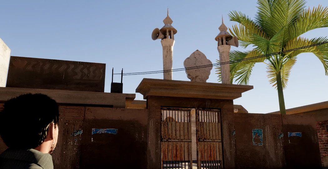Mosque entrance and surrounding village architecture